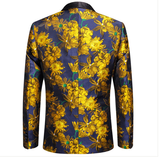 Simon Von New Luxury Golden Champagne Floral Men's Blazer-XX-1013 - SimonVon Shop