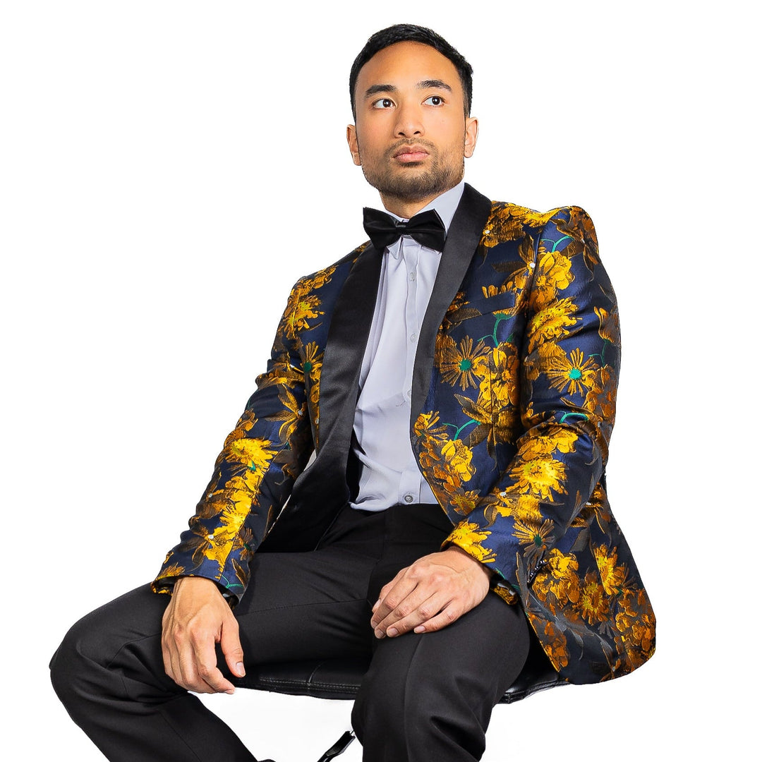 Simon Von New Luxury Golden Champagne Floral Men's Blazer-XX-1013 - SimonVon Shop