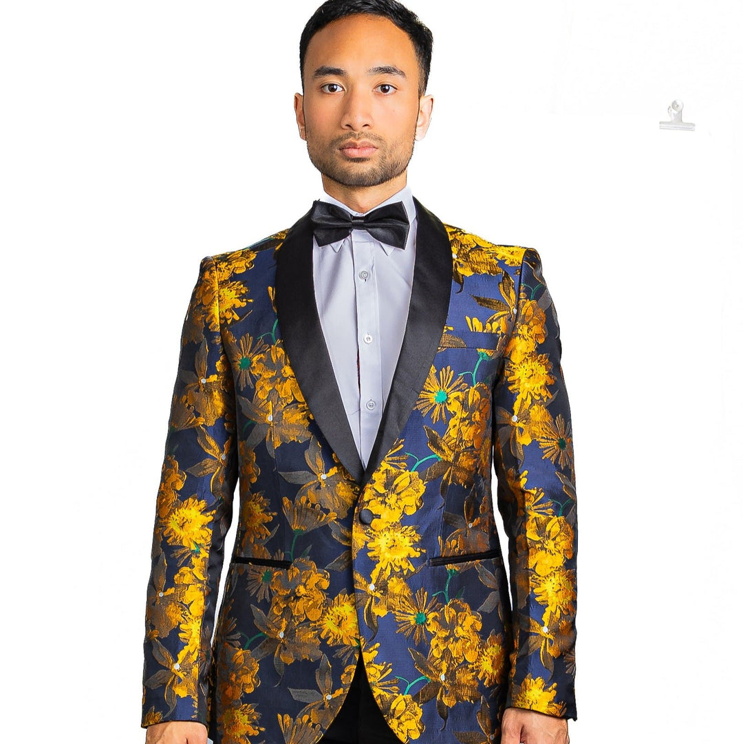 Simon Von New Luxury Golden Champagne Floral Men's Blazer-XX-1013 - SimonVon Shop