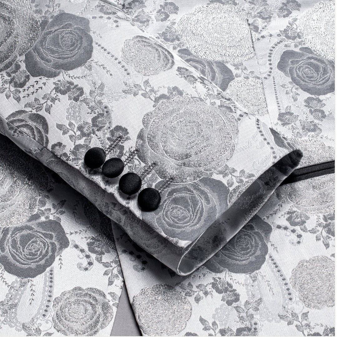 Simon Von New Luxury Grey White Floral Men's Blazer-XX-1007 - SimonVon Shop