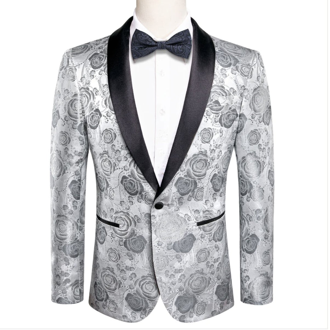 Simon Von New Luxury Grey White Floral Men's Blazer-XX-1007 - SimonVon Shop