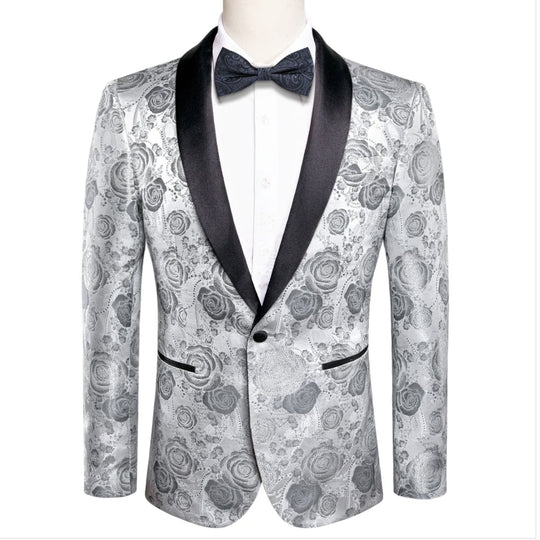 Simon Von New Luxury Grey White Floral Men's Blazer-XX-1007 - SimonVon Shop