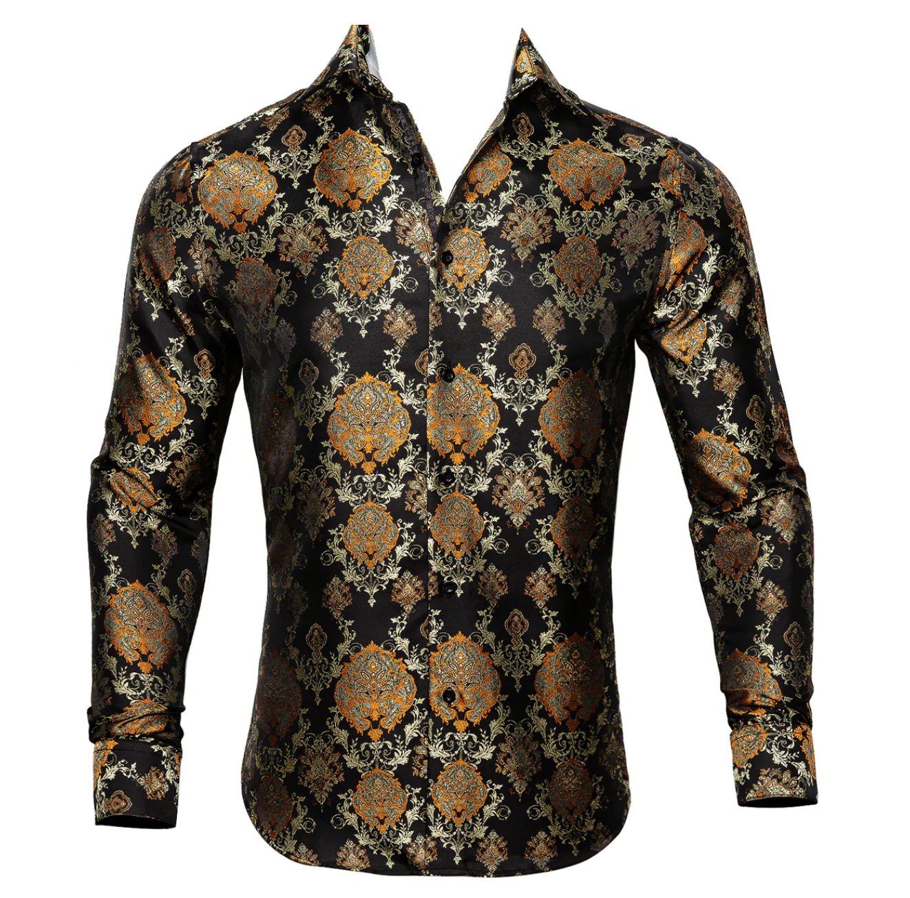 Simon Von Novelty Black Orange Copper Silk Floral Shirt - CY-0020 - SimonVon Shop