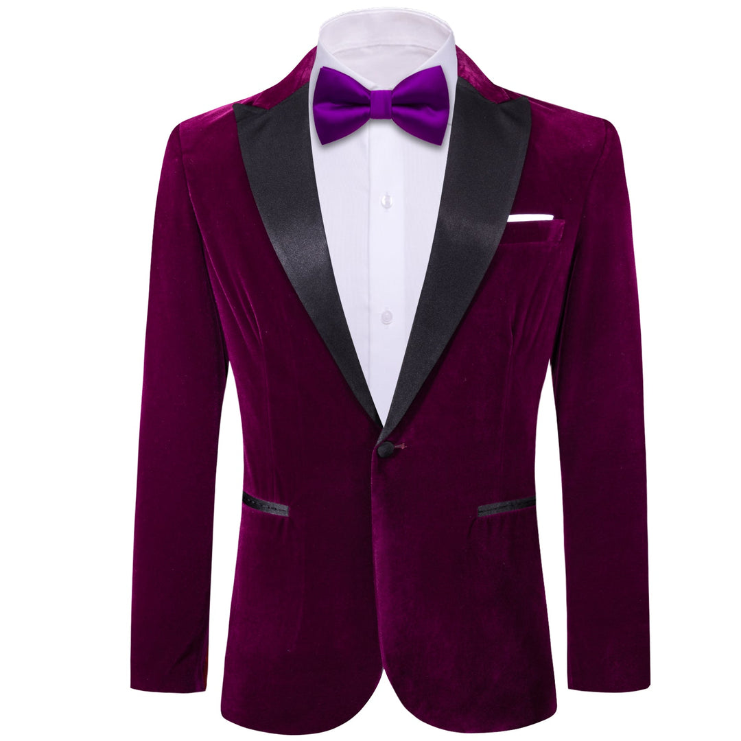 Simon Von Peak Collar Suit Plum Purple Solid Slim Men's Silk Suit-XX-0051 - SimonVon Shop