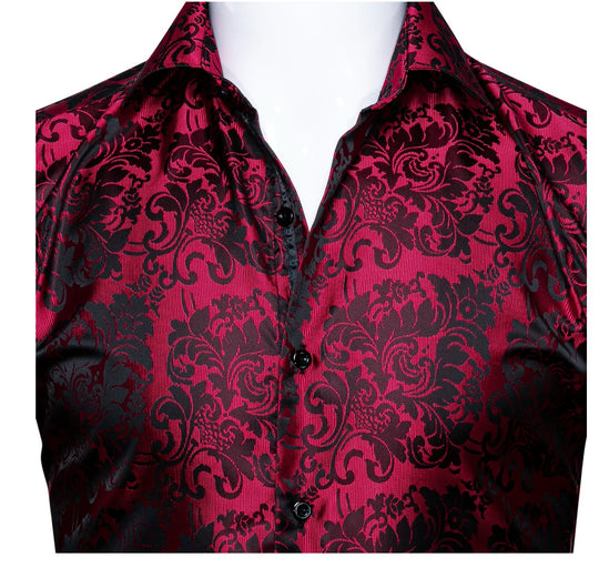 Simon Von Red Black Floral Shirt- CY-0028 - SimonVon Shop
