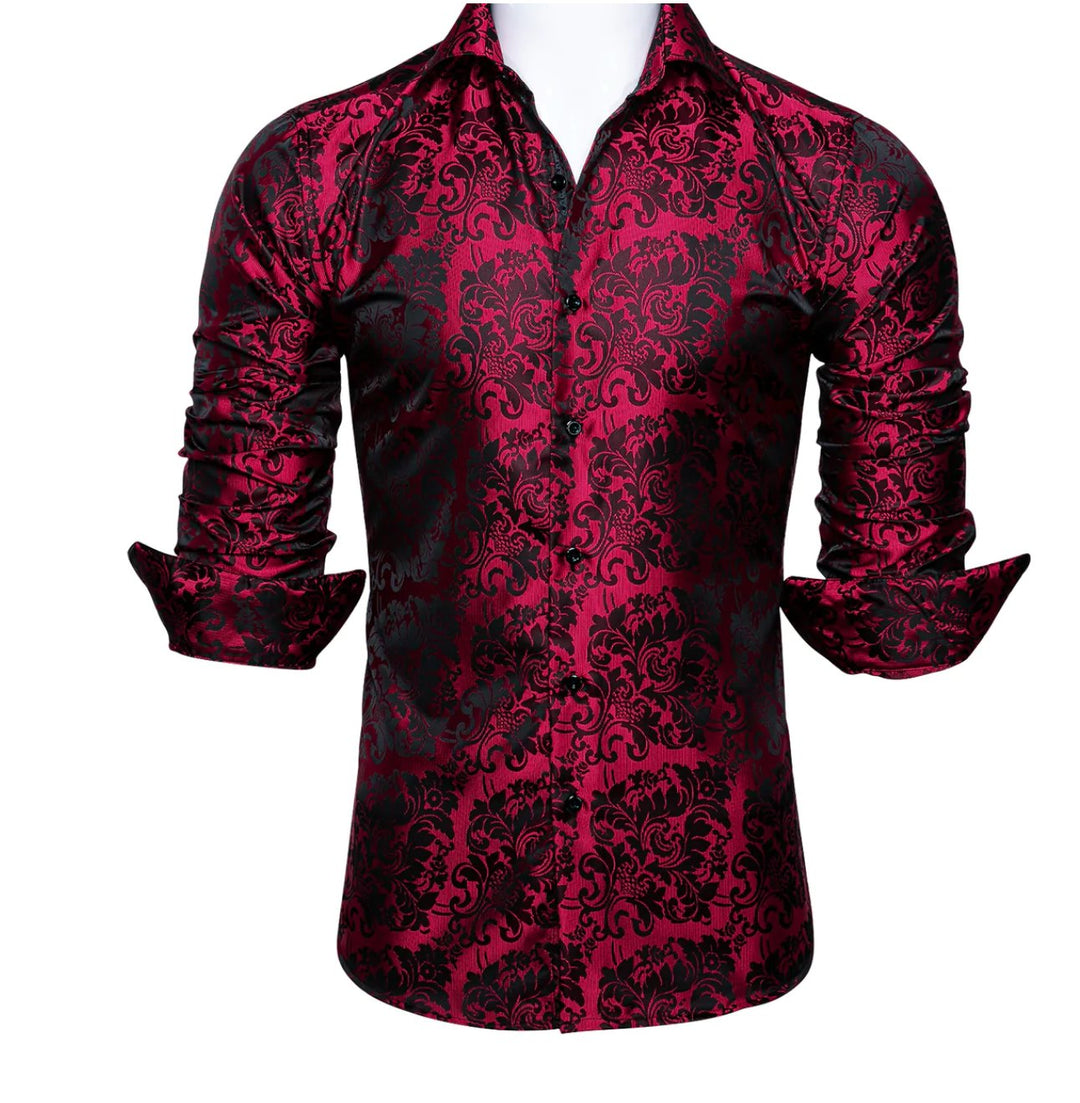 Simon Von Red Black Floral Shirt- CY-0028 - SimonVon Shop