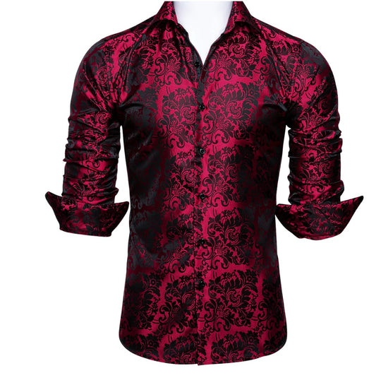 Simon Von Red Black Floral Shirt- CY-0028 - SimonVon Shop