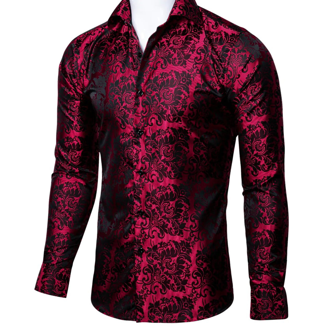 Simon Von Red Black Floral Shirt- CY-0028 - SimonVon Shop