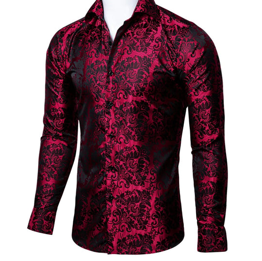 Simon Von Red Black Floral Shirt- CY-0028 - SimonVon Shop