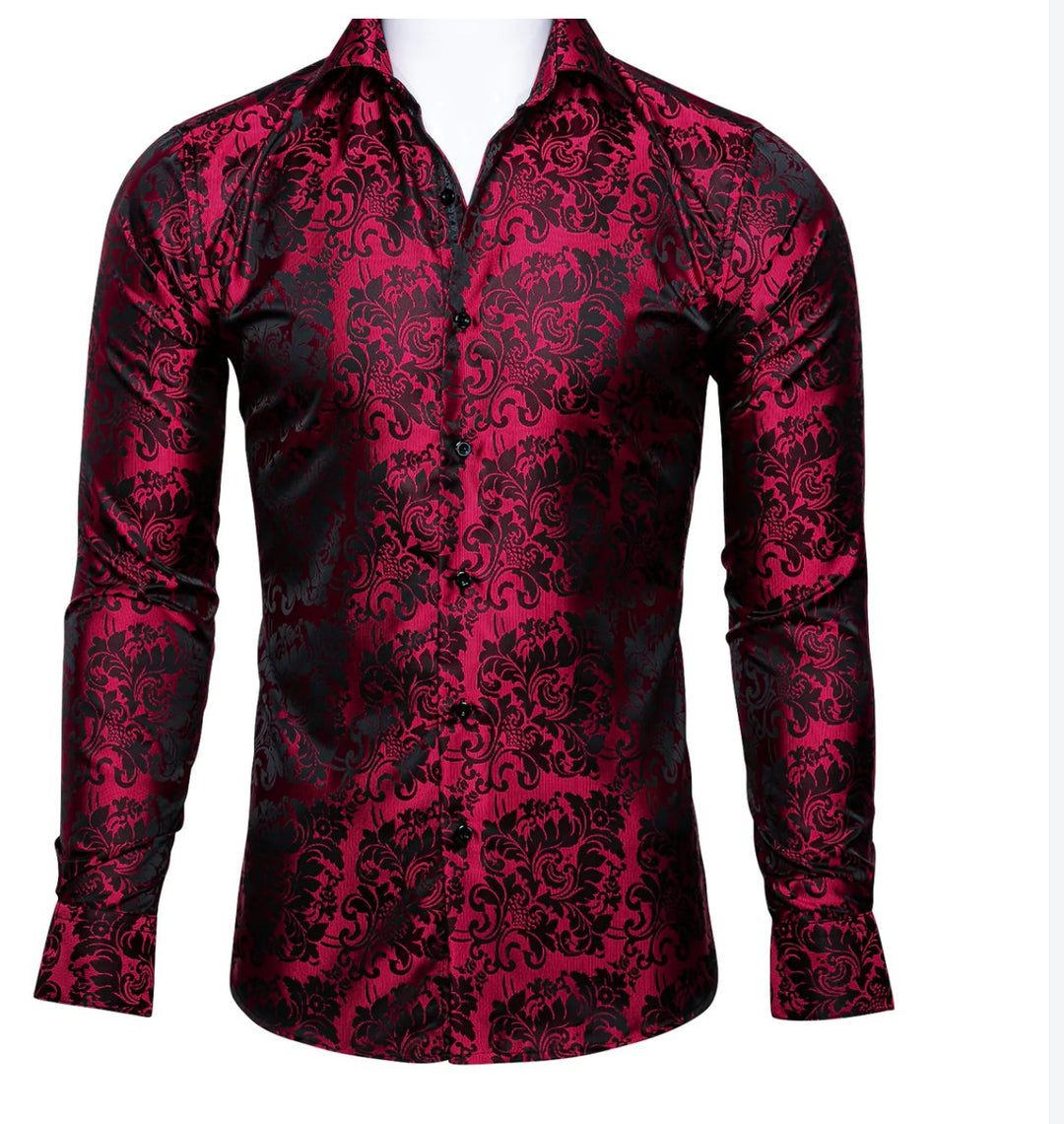 Simon Von Red Black Floral Shirt- CY-0028 - SimonVon Shop