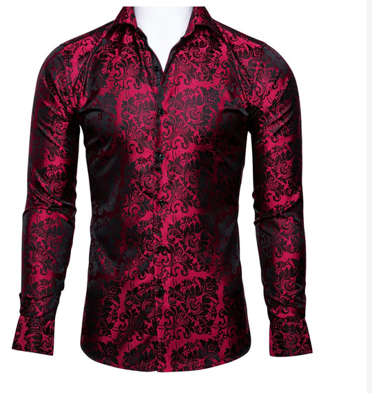 Simon Von Red Black Floral Shirt- CY-0028 - SimonVon Shop