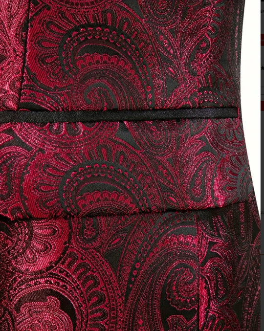 Simon Von Stylish Paisley Print One Button Blazer - Dark Red -GH191446 - SimonVon Shop