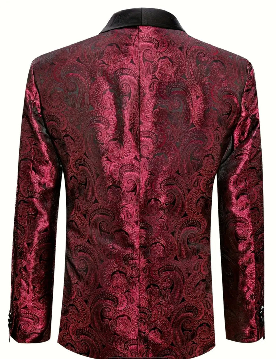 Simon Von Stylish Paisley Print One Button Blazer - Dark Red -GH191446 - SimonVon Shop