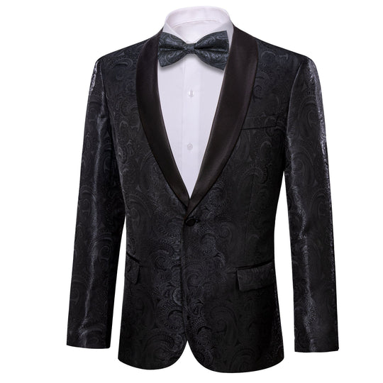 Simon Von Wedding Suit Black Paisley Jacquard Blazer - XX-0021 - SimonVon Shop