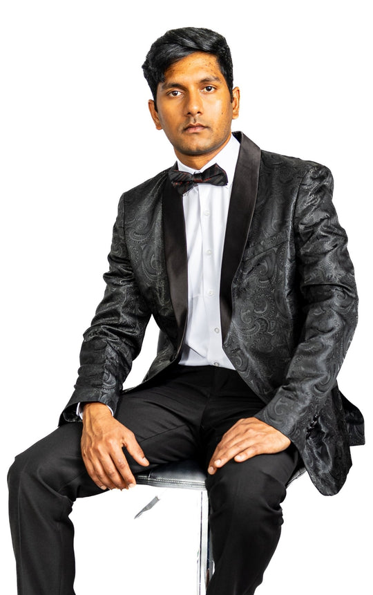 Simon Von Wedding Suit Black Paisley Jacquard Blazer-XX-0021 - SimonVon Shop