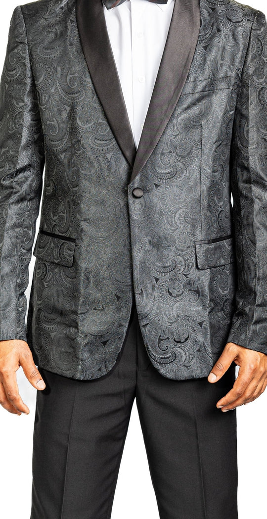 Simon Von Wedding Suit Black Paisley Jacquard Blazer-XX-0021 - SimonVon Shop