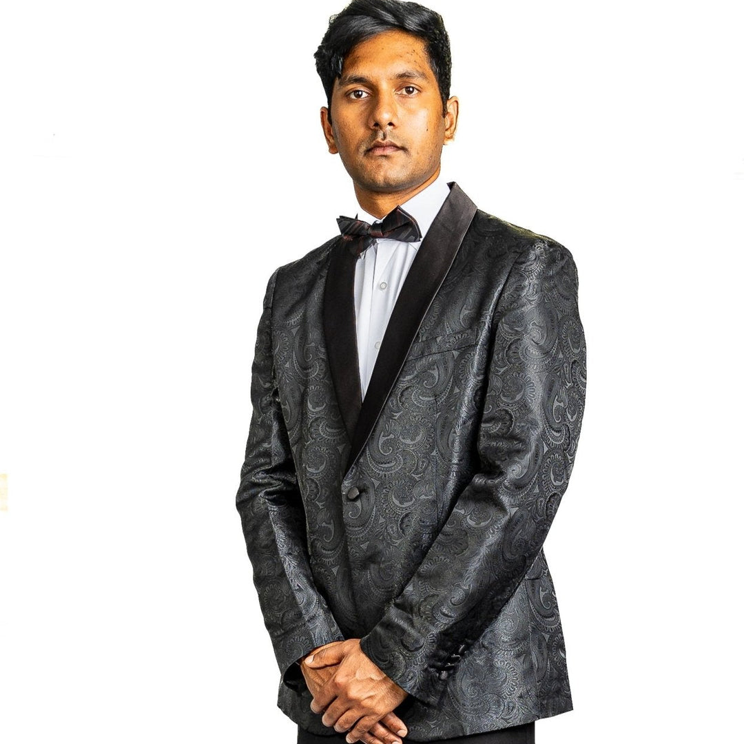 Simon Von Wedding Suit Black Paisley Jacquard Blazer-XX-0021 - SimonVon Shop