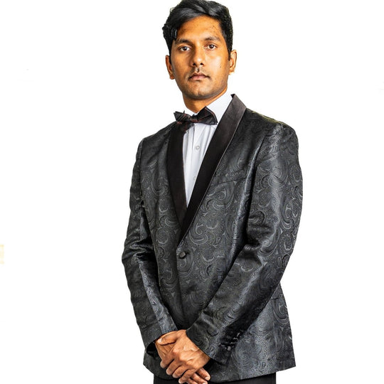 Simon Von Wedding Suit Black Paisley Jacquard Blazer-XX-0021 - SimonVon Shop