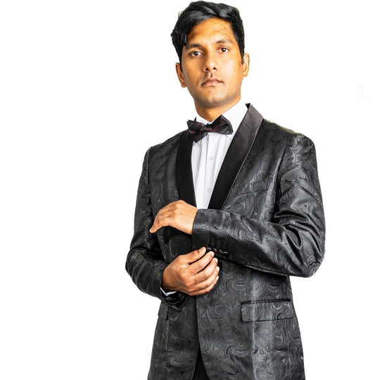 Simon Von Wedding Suit Black Paisley Jacquard Blazer-XX-0021 - SimonVon Shop