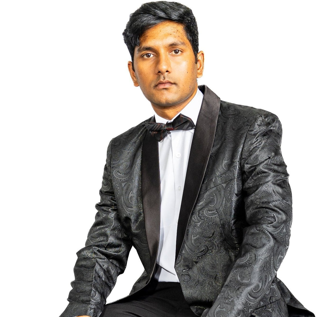 Simon Von Wedding Suit Black Paisley Jacquard Blazer-XX-0021 - SimonVon Shop