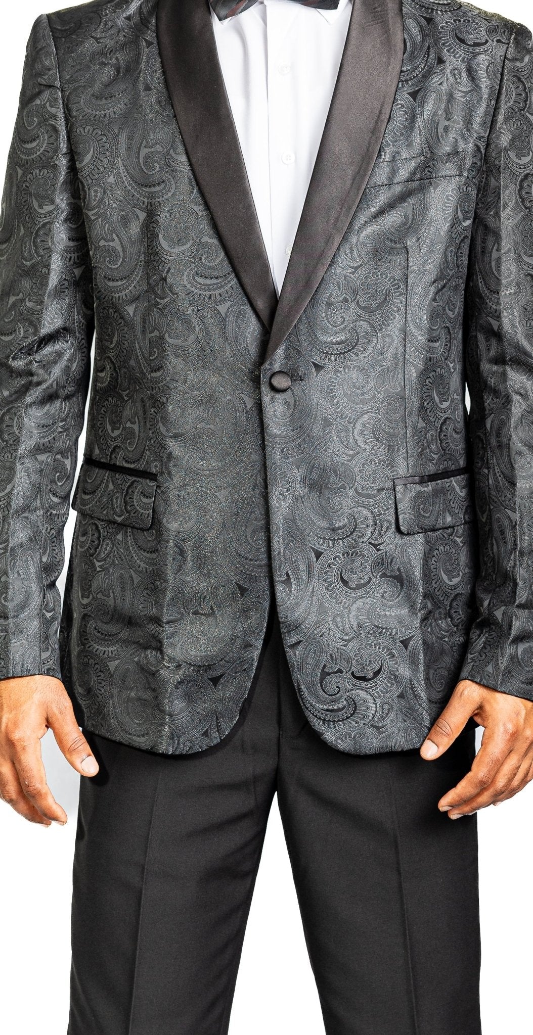 Simon Von Wedding Suit Black Paisley Jacquard Blazer-XX-0021 - SimonVon Shop