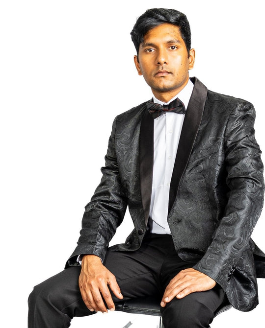 Simon Von Wedding Suit Black Paisley Jacquard Blazer - XX-0021 - SimonVon Shop