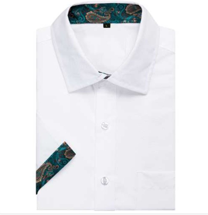 Simon Von White Green Paisley Panel Men's Slim Short Sleeve Shirt- CY-2400 - SimonVon Shop