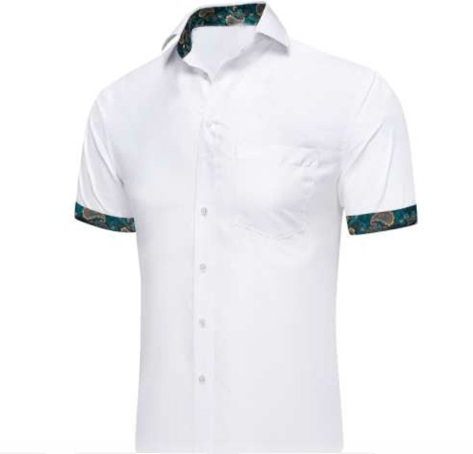 Simon Von White Green Paisley Panel Men's Slim Short Sleeve Shirt- CY-2400 - SimonVon Shop