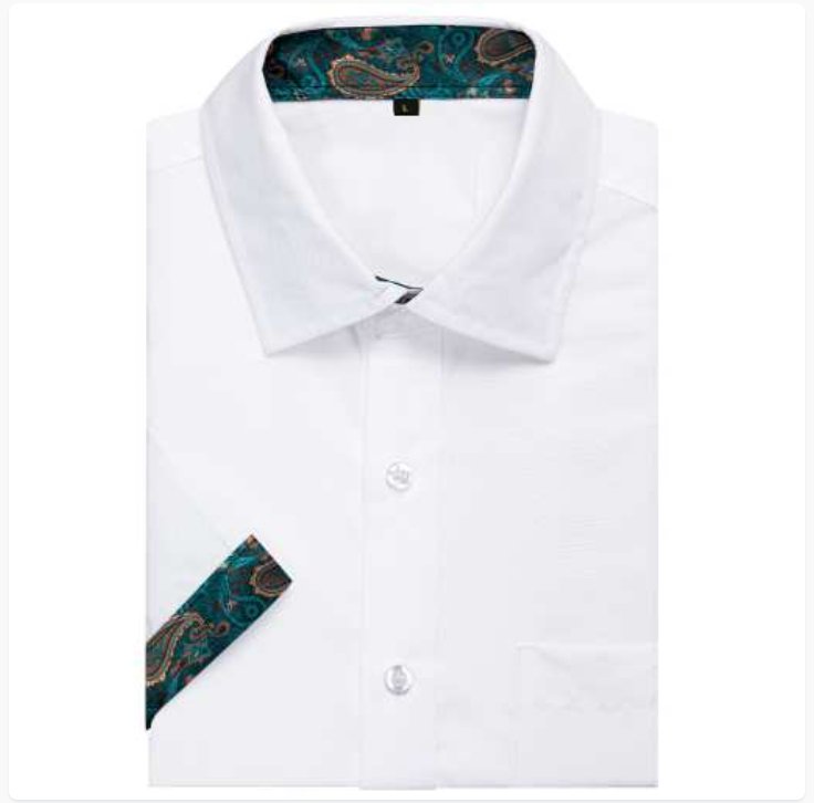 Simon Von White Green Paisley Panel Men's Slim Short Sleeve Shirt- CY-2400 - SimonVon Shop