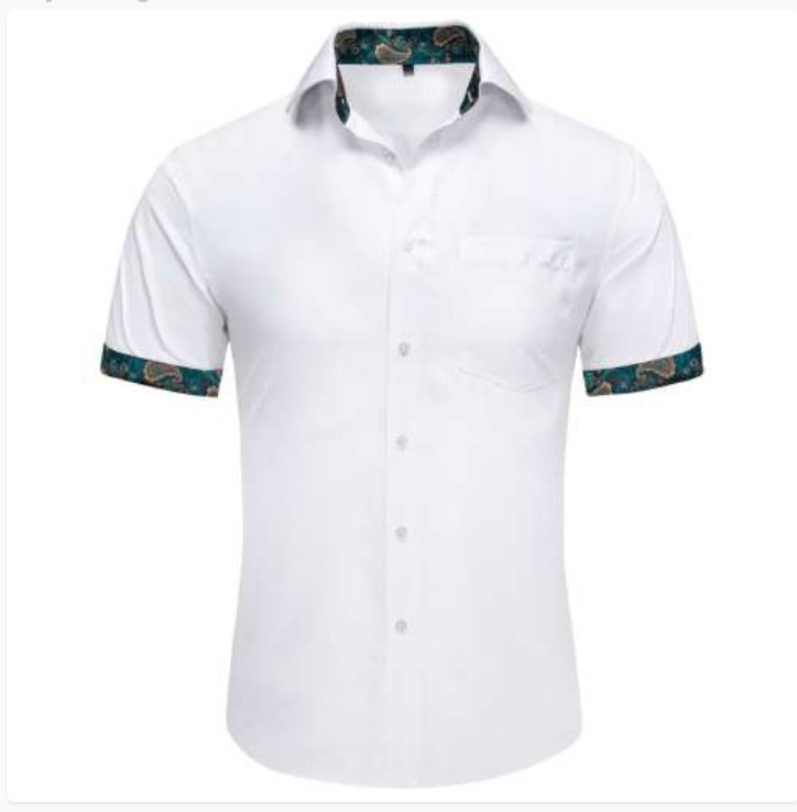 Simon Von White Green Paisley Panel Men's Slim Short Sleeve Shirt- CY-2400 - SimonVon Shop