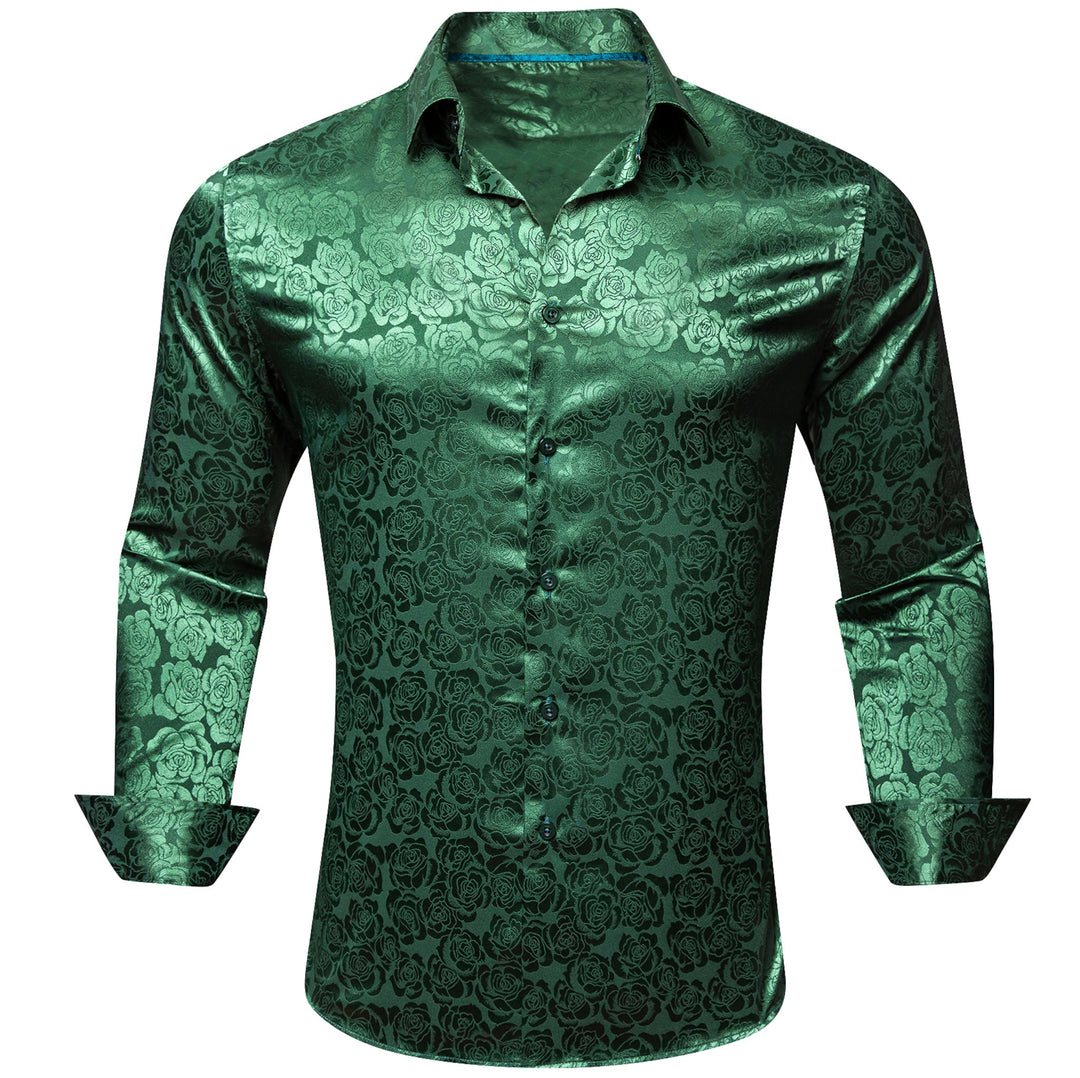 Simon.Von Beautiful Green Print Flower Silk Men's Shirt-CY-0679 - SimonVon Shop