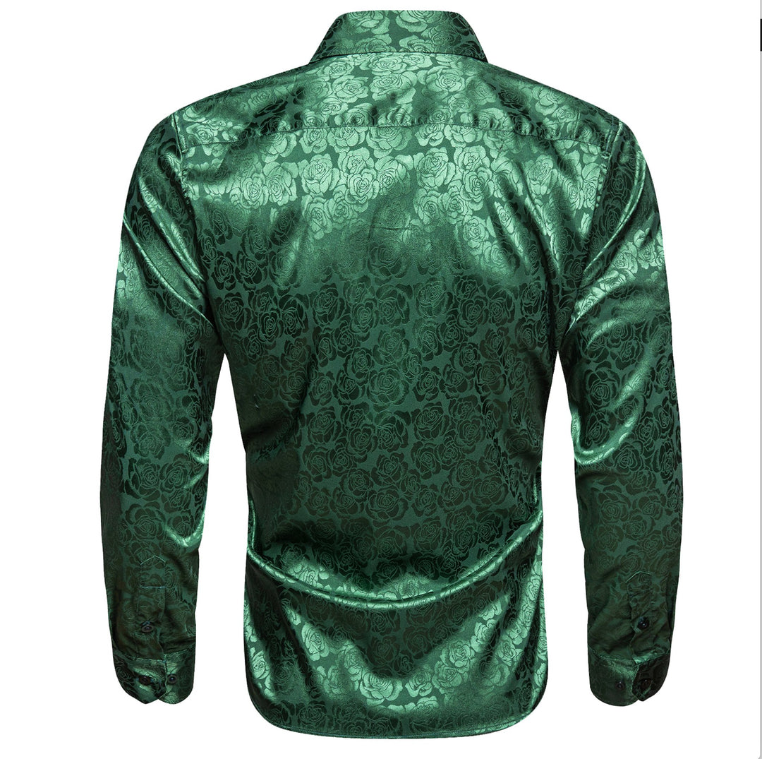 Simon.Von Beautiful Green Print Flower Silk Men's Shirt-CY-0679 - SimonVon Shop