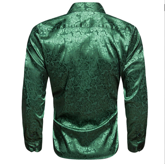 Simon.Von Beautiful Green Print Flower Silk Men's Shirt-CY-0679 - SimonVon Shop
