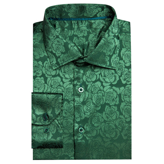 Simon.Von Beautiful Green Print Flower Silk Men's Shirt-CY-0679 - SimonVon Shop