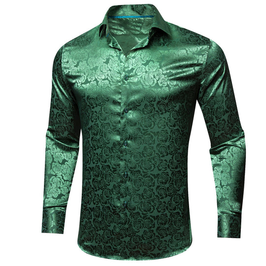 Simon.Von Beautiful Green Print Flower Silk Men's Shirt-CY-0679 - SimonVon Shop