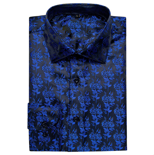 SIMON.VON BLACK BLUE FLORAL SILK MEN'S SHIRT- CY-2016 - SimonVon Shop
