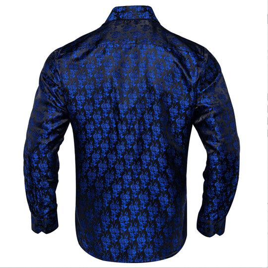 SIMON.VON BLACK BLUE FLORAL SILK MEN'S SHIRT- CY-2016 - SimonVon Shop