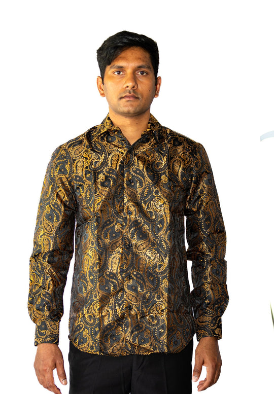 Simon.Von Black Gold Paisley Silk Men's Shirt-CY-0460 - SimonVon Shop