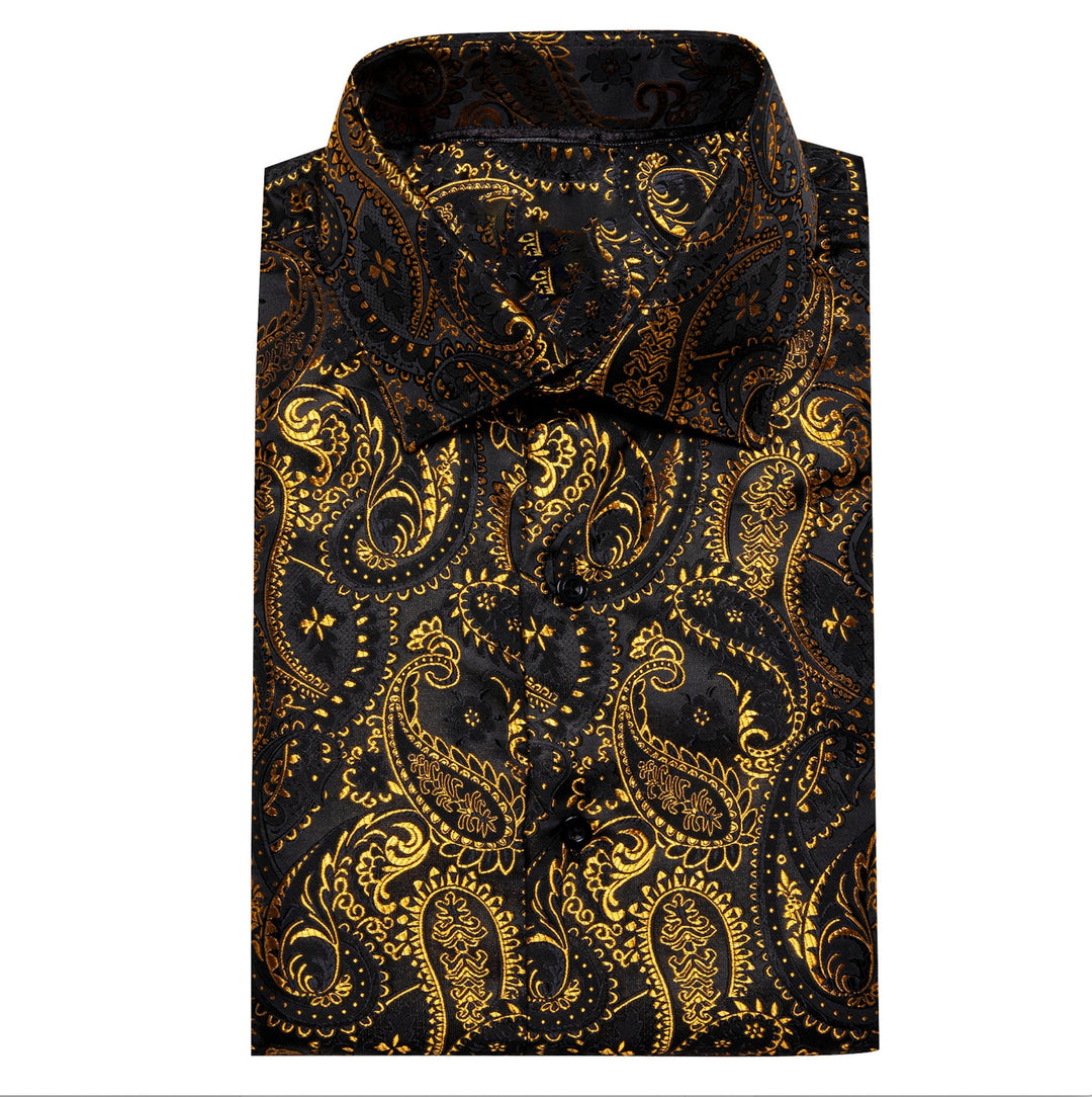 Simon.Von Black Gold Paisley Silk Men's Shirt-CY-0460 - SimonVon Shop