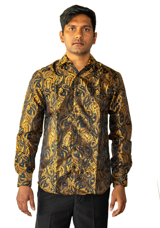 Simon.Von Black Gold Paisley Silk Men's Shirt-CY-0460 - SimonVon Shop