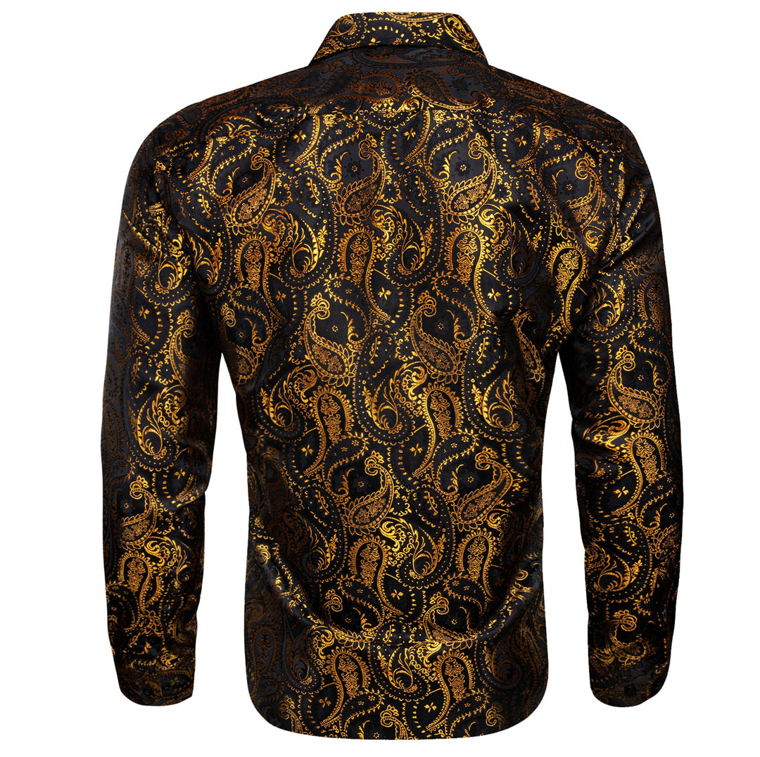 Simon.Von Black Gold Paisley Silk Men's Shirt-CY-0460 - SimonVon Shop