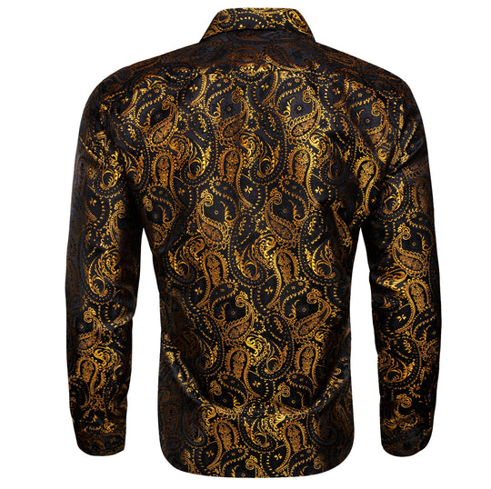 Simon.Von Black Gold Paisley Silk Men's Shirt-CY-0460 - SimonVon Shop