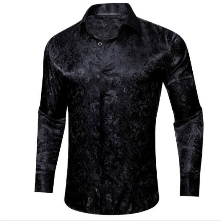 Simon.Von Black Paisley Silk Men's Shirt- CY-0683 - SimonVon Shop