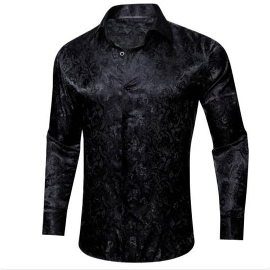 Simon.Von Black Paisley Silk Men's Shirt- CY-0683 - SimonVon Shop