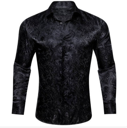 Simon.Von Black Paisley Silk Men's Shirt- CY-0683 - SimonVon Shop