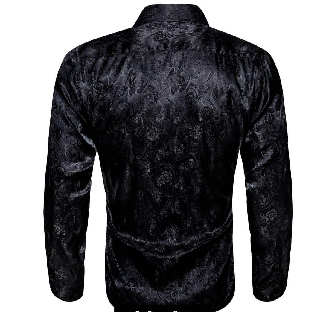 Simon.Von Black Paisley Silk Men's Shirt- CY-0683 - SimonVon Shop