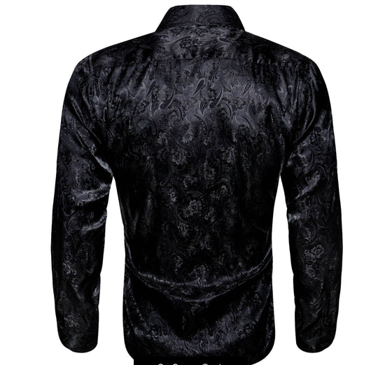 Simon.Von Black Paisley Silk Men's Shirt- CY-0683 - SimonVon Shop