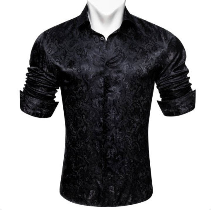 Simon.Von Black Paisley Silk Men's Shirt- CY-0683 - SimonVon Shop