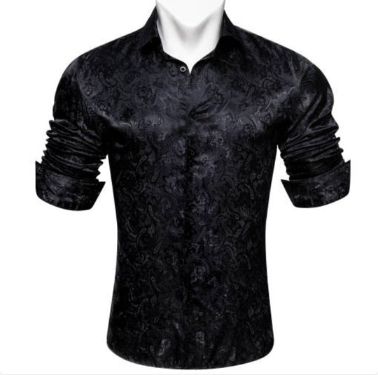 Simon.Von Black Paisley Silk Men's Shirt- CY-0683 - SimonVon Shop