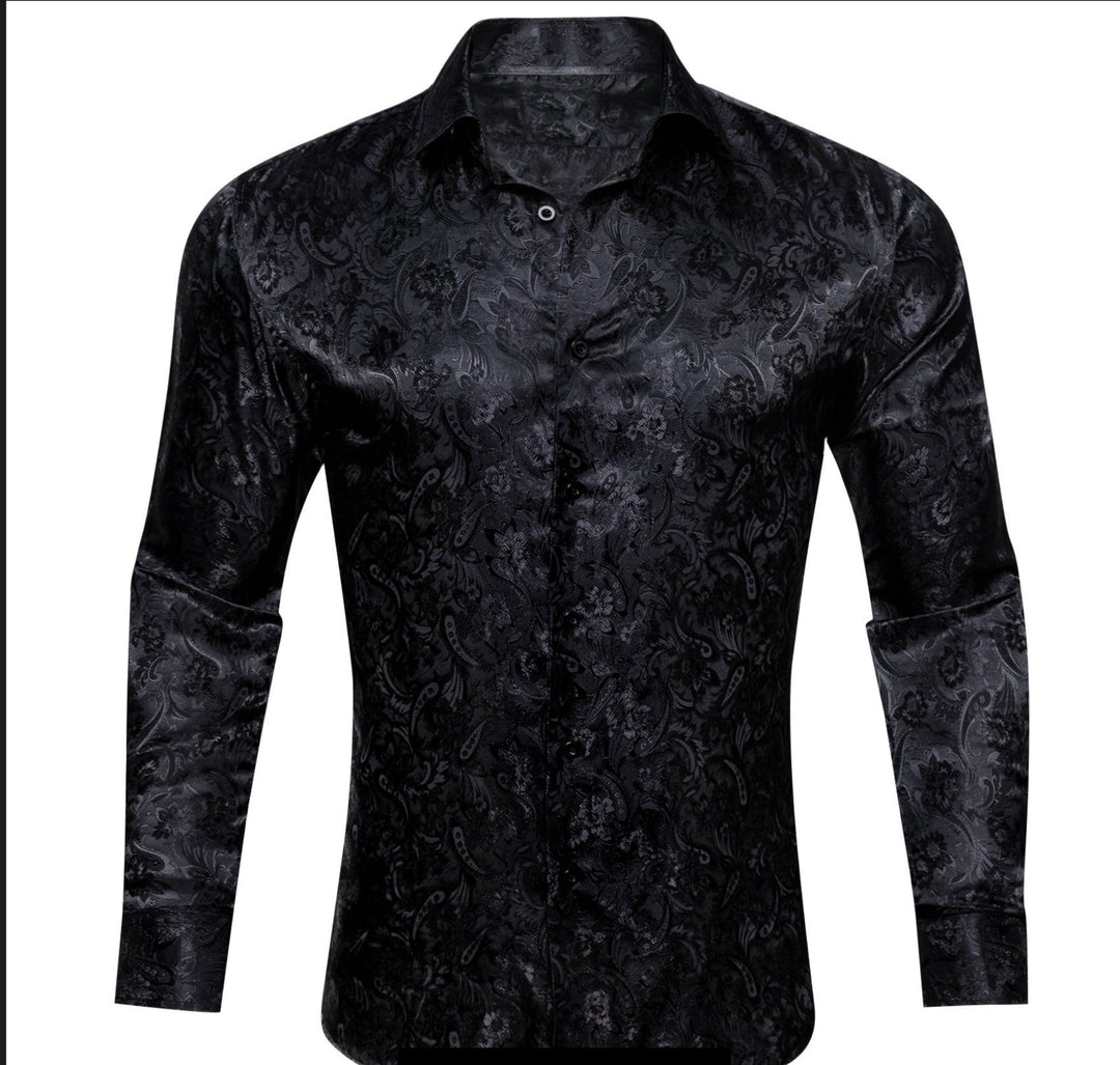 Simon.Von Black Paisley Silk Men's Shirt- CY-0683 - SimonVon Shop